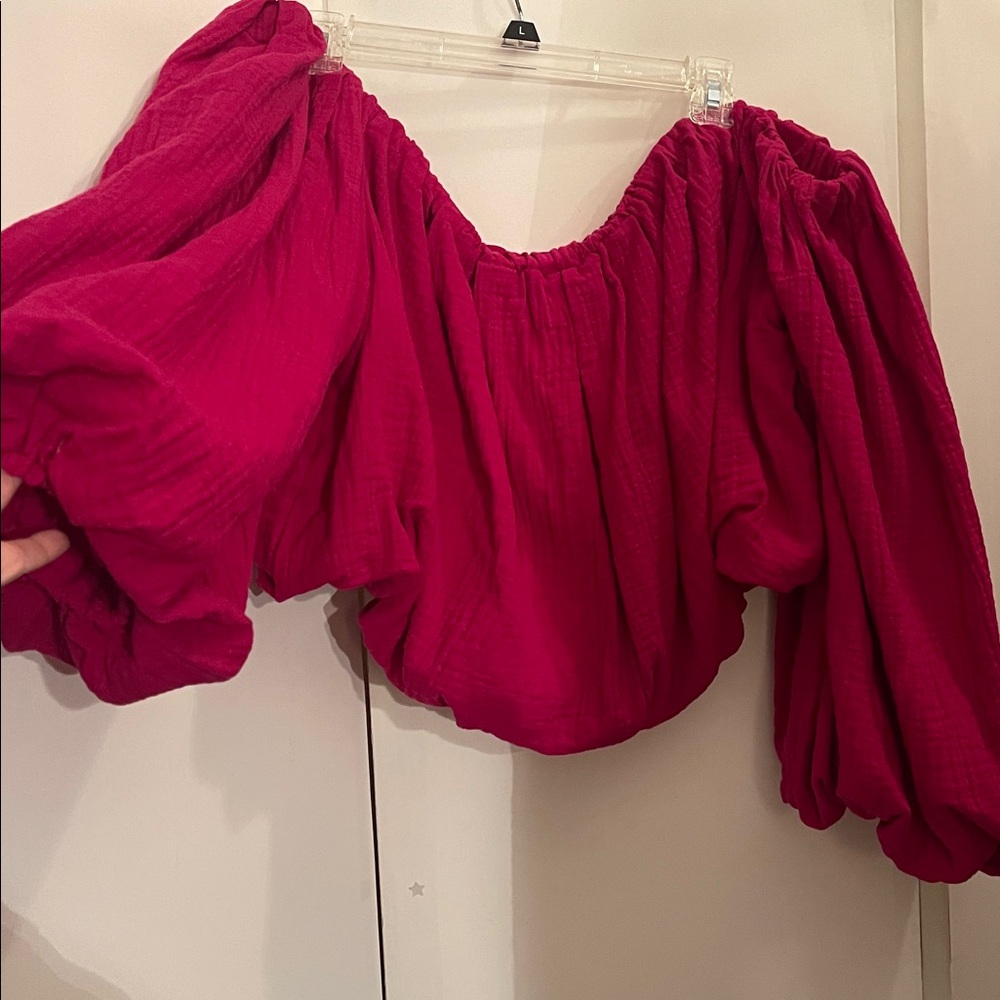 Future Collective Jenny K Lopez Gauze Crop Top w/ Balloon Sleeves Sz 1X - Picture 2 of 4